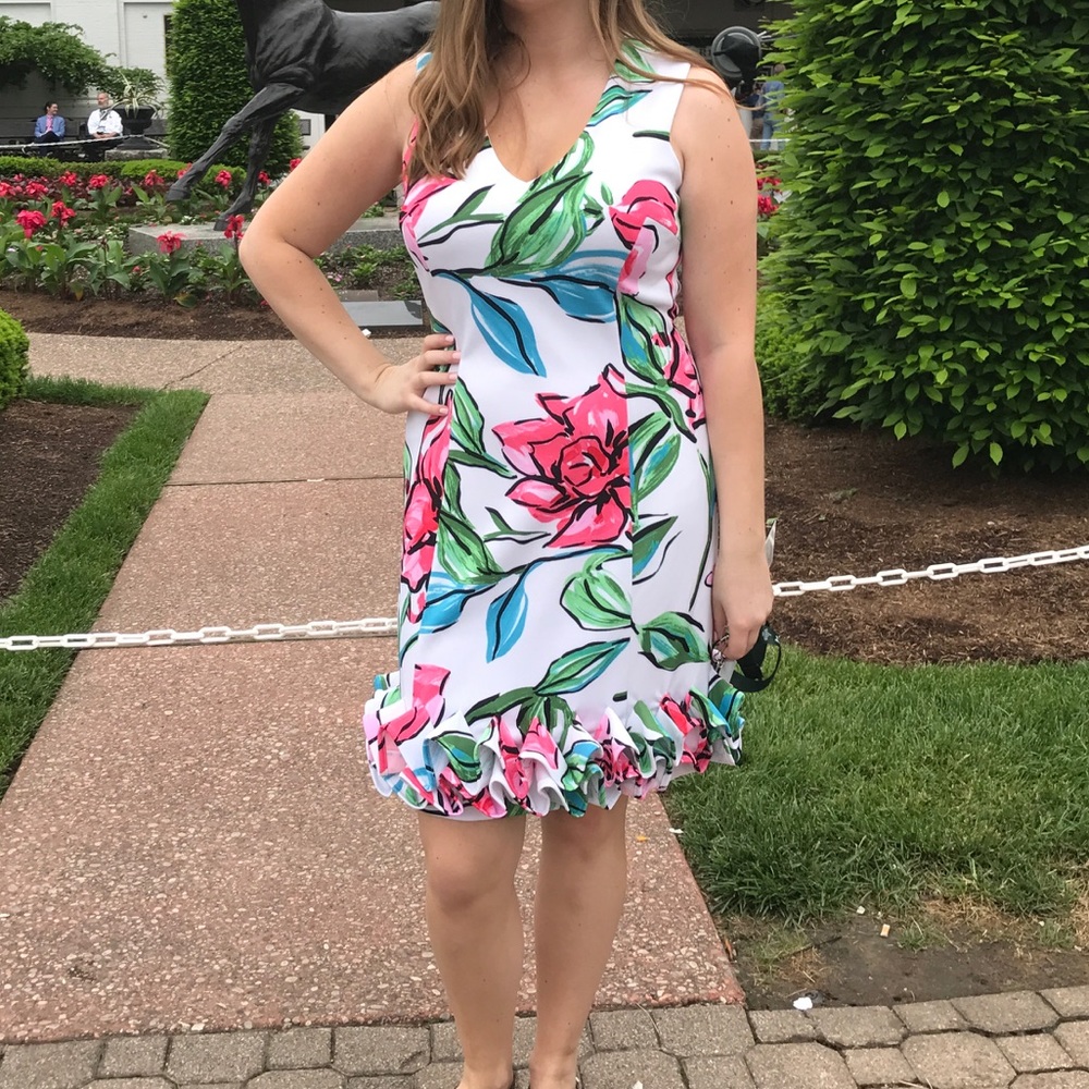 Ruffled modern flower print dress